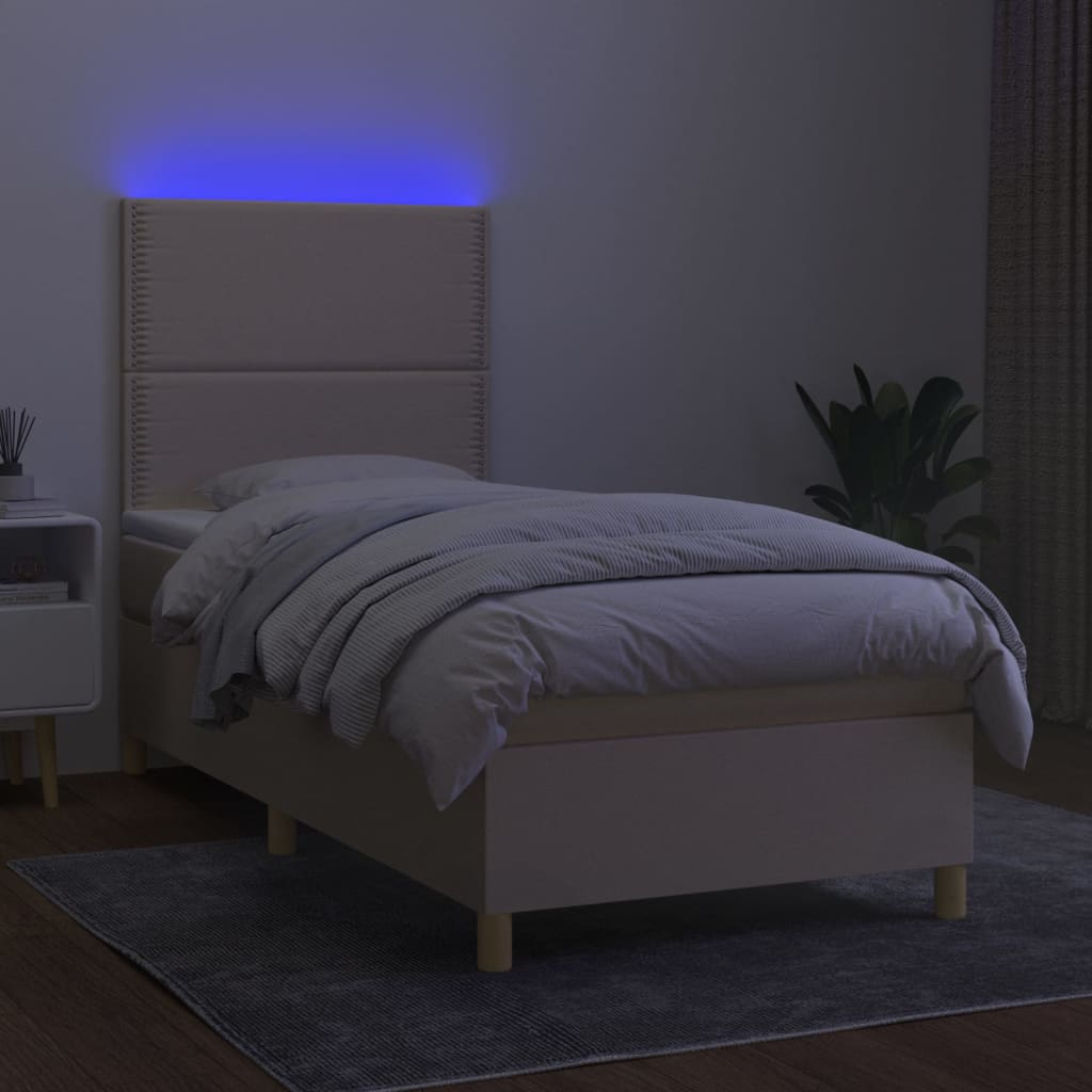 krémszínű szövet rugós és LED-es ágy matraccal 100x200 cm