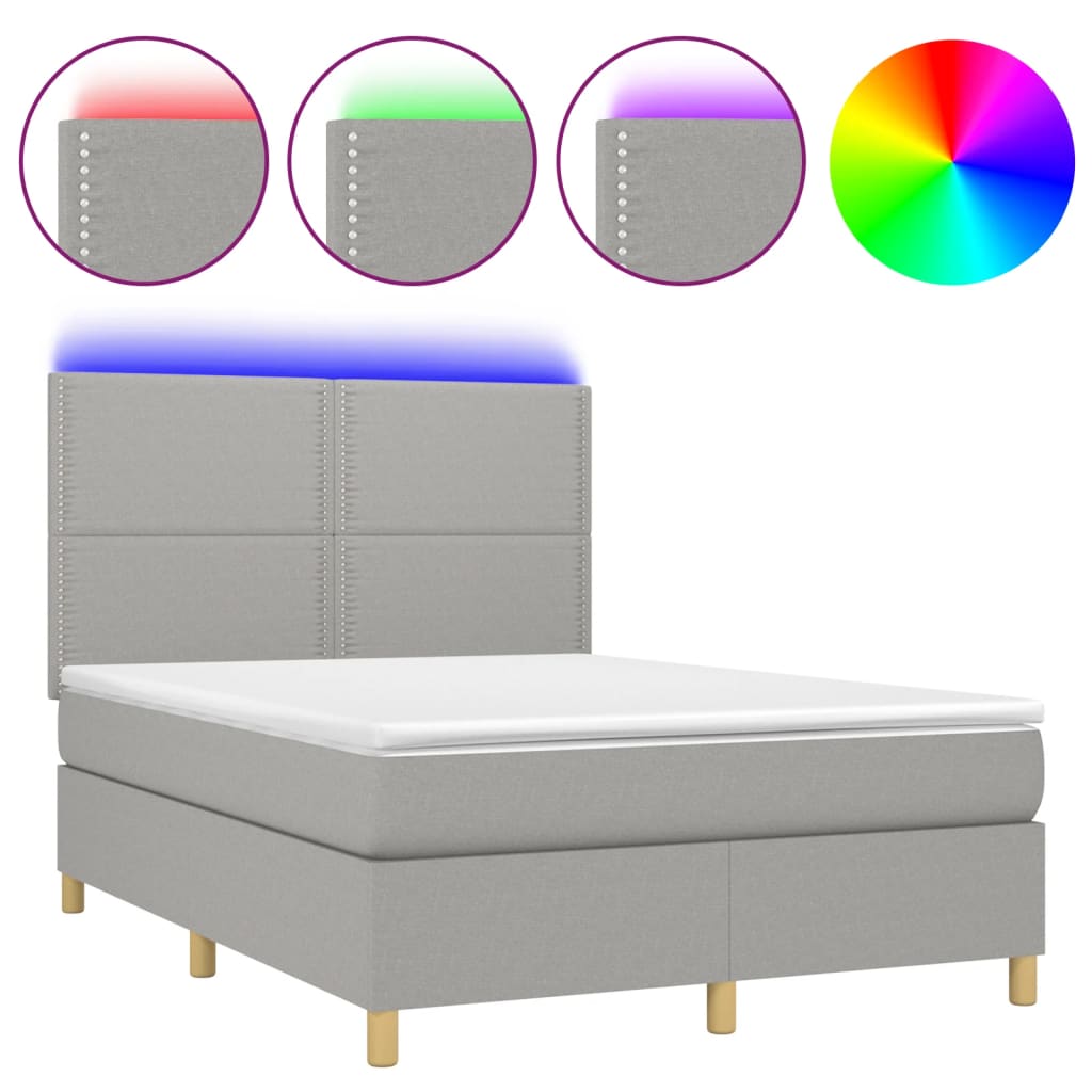 sötétszürke szövet rugós és LED-es ágy matraccal 140x190 cm