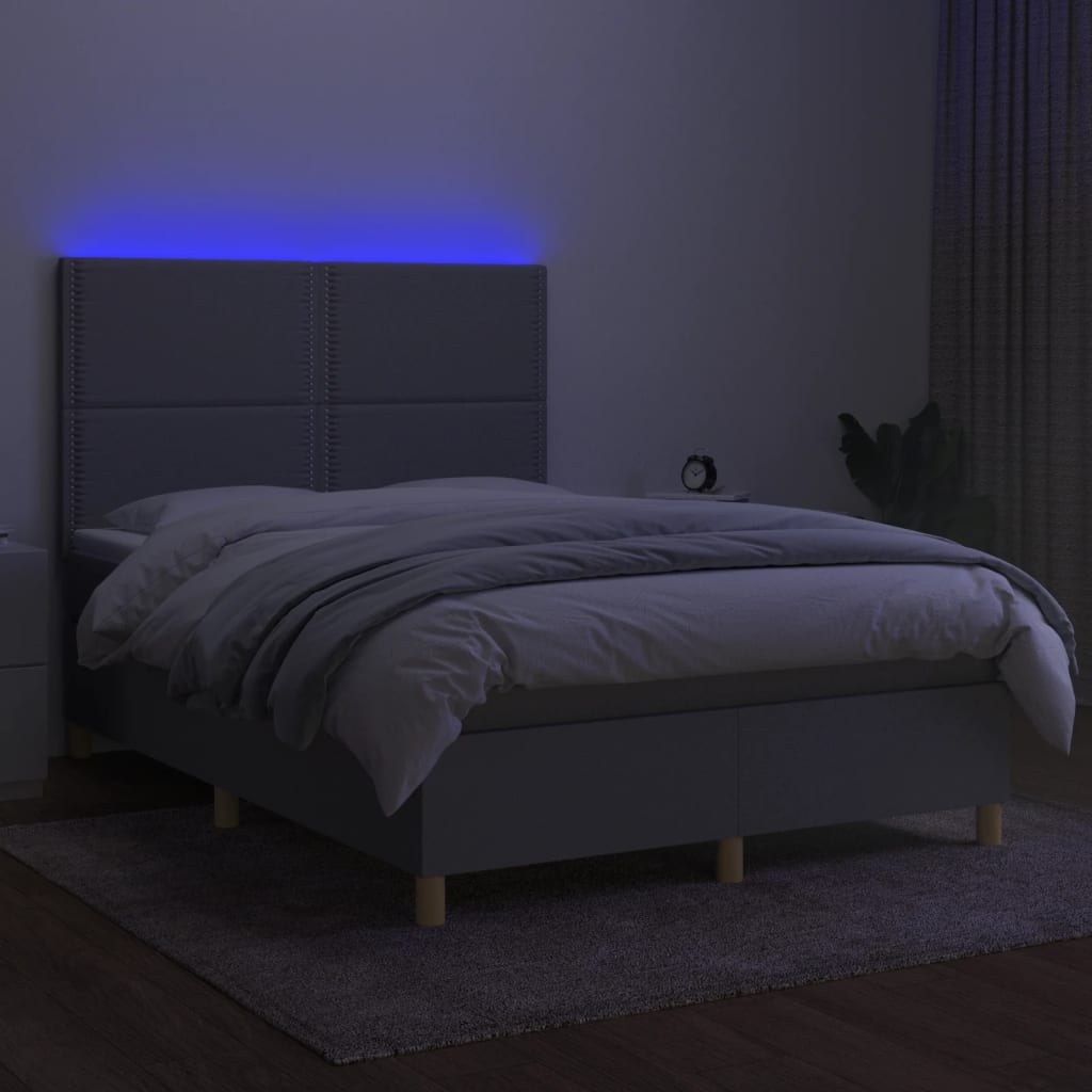 sötétszürke szövet rugós és LED-es ágy matraccal 140x190 cm