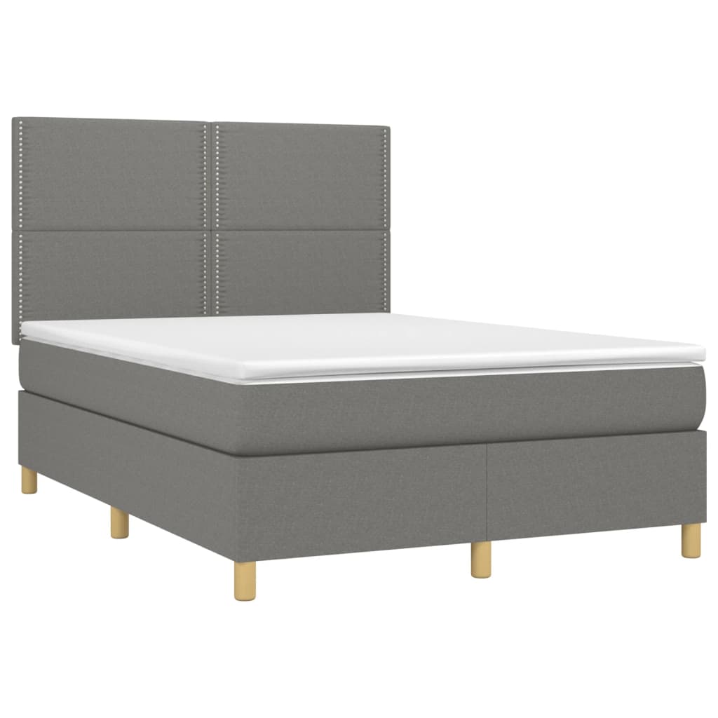 sötétszürke szövet rugós és LED-es ágy matraccal 140x190 cm