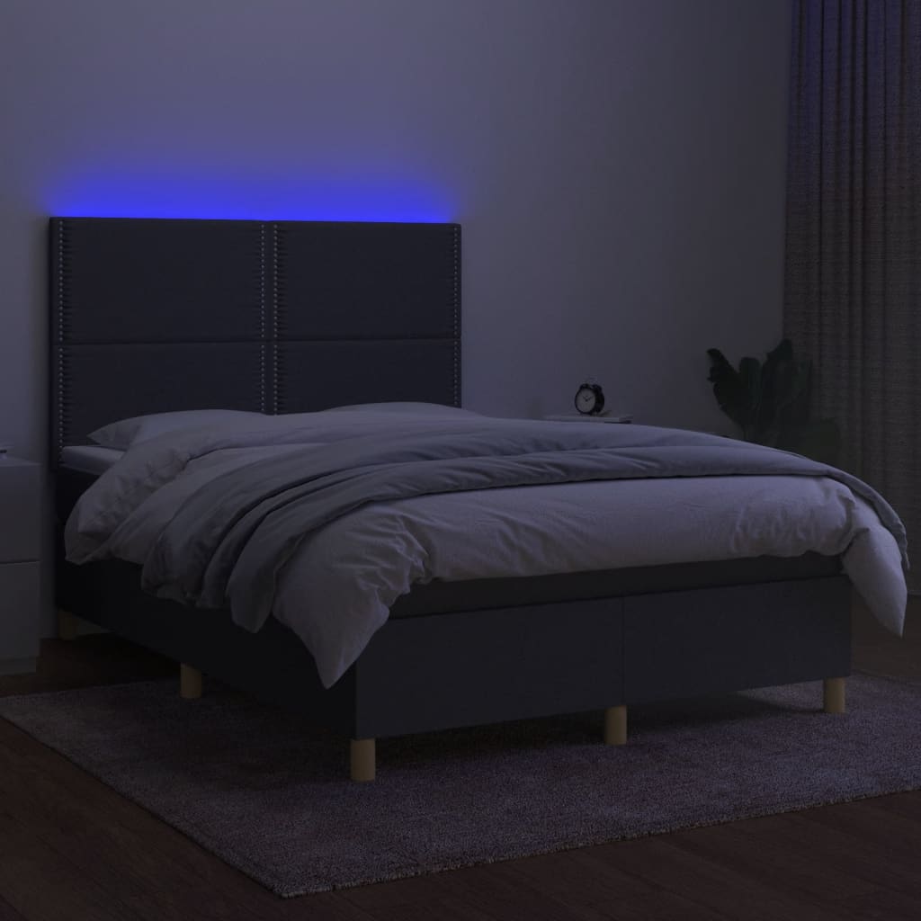 sötétszürke szövet rugós és LED-es ágy matraccal 140x190 cm