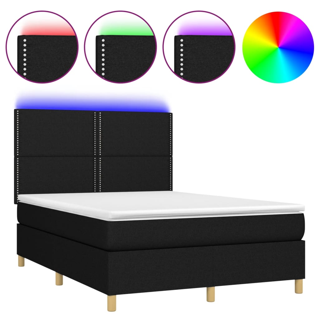 fekete szövet rugós és LED-es ágy matraccal 140x190 cm