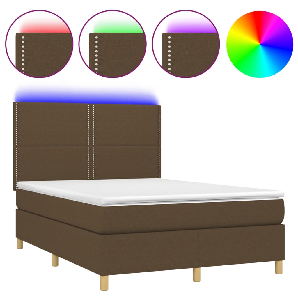 barna szövet rugós és LED-es ágy matraccal 140x190 cm