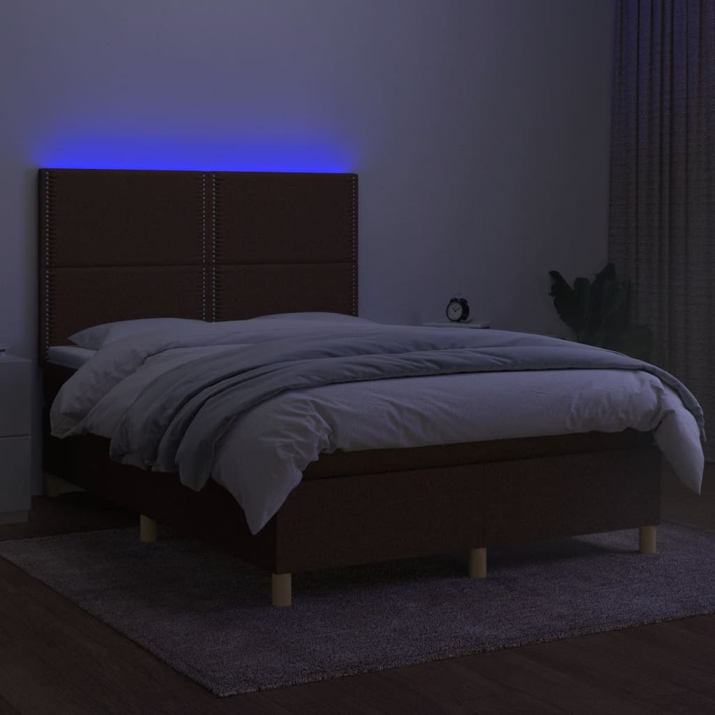 barna szövet rugós és LED-es ágy matraccal 140x200 cm