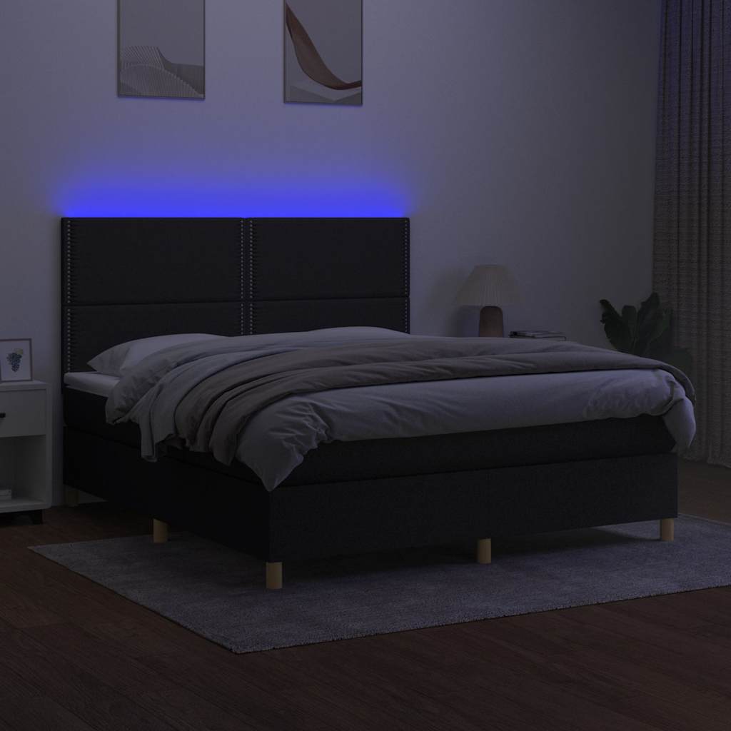 fekete szövet rugós és LED-es ágy matraccal 180 x 200 cm