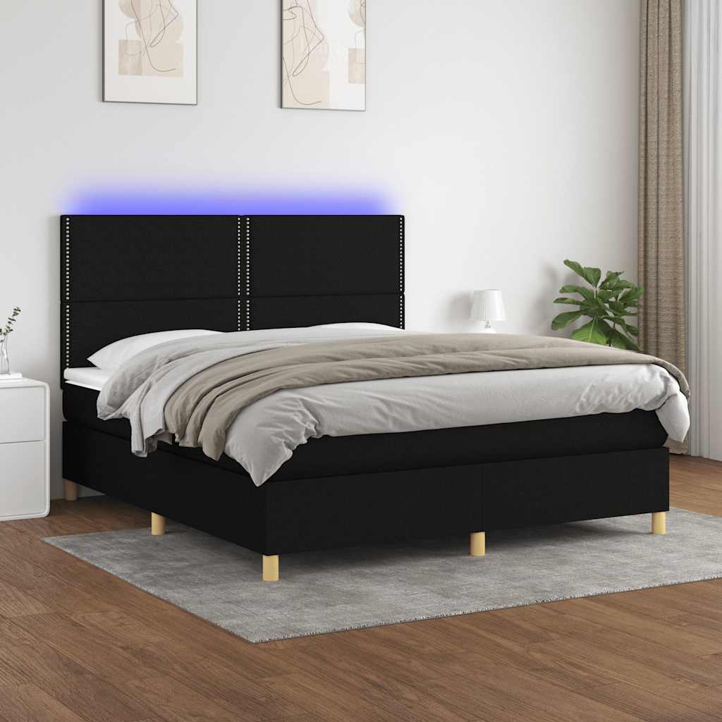 fekete szövet rugós és LED-es ágy matraccal 180 x 200 cm