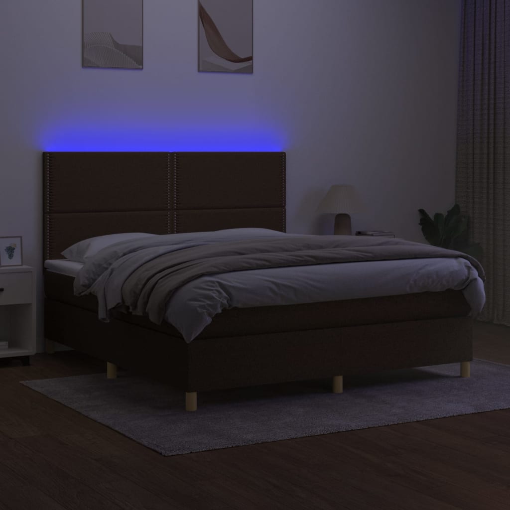 barna szövet rugós és LED-es ágy matraccal 180 x 200 cm