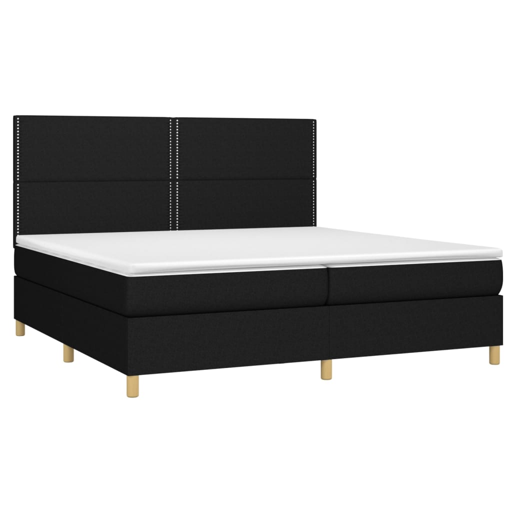 fekete szövet rugós és LED-es ágy matraccal 200x200 cm