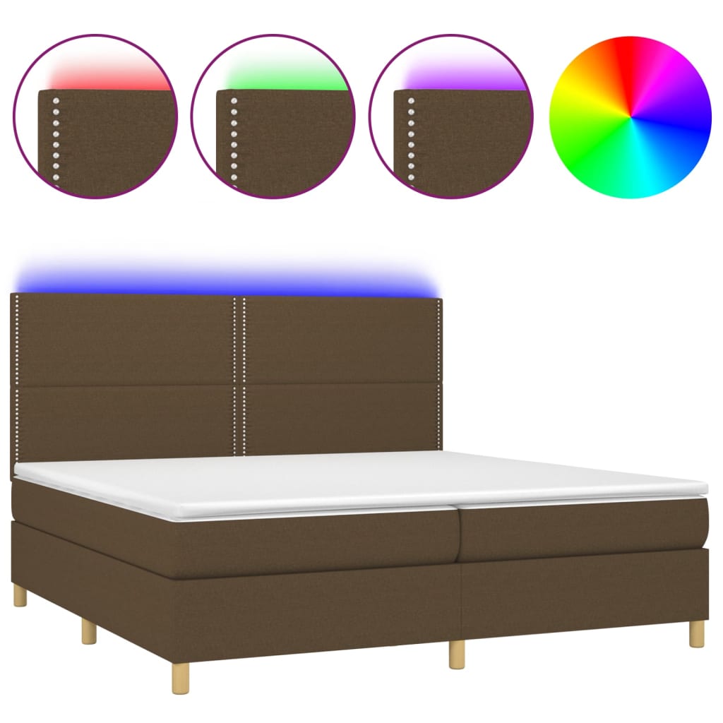 barna szövet rugós és LED-es ágy matraccal 200x200 cm