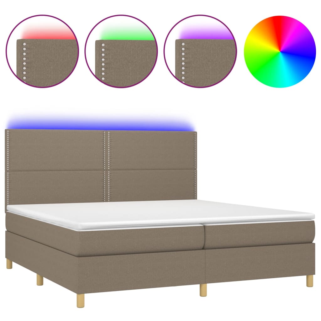 tópszínű szövet rugós és LED-es ágy matraccal 200 x 200 cm
