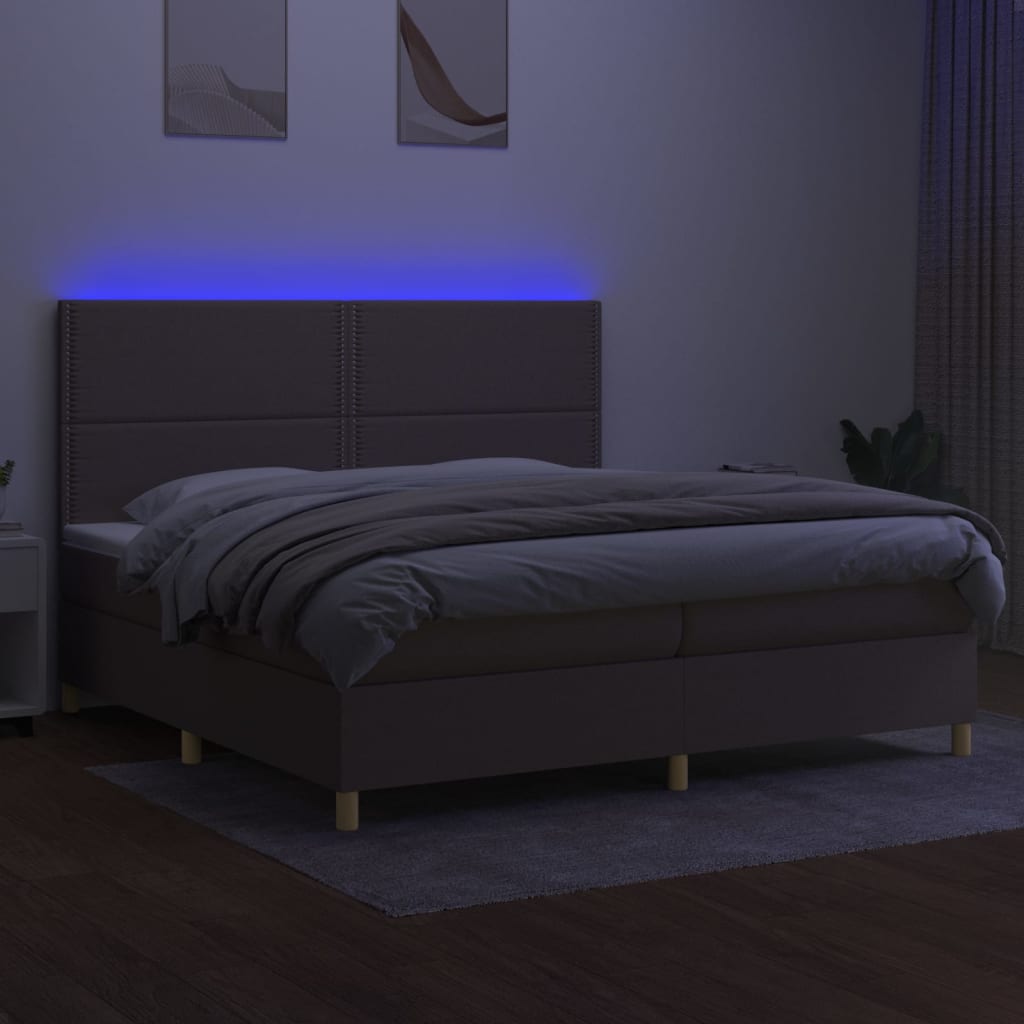 tópszínű szövet rugós és LED-es ágy matraccal 200 x 200 cm