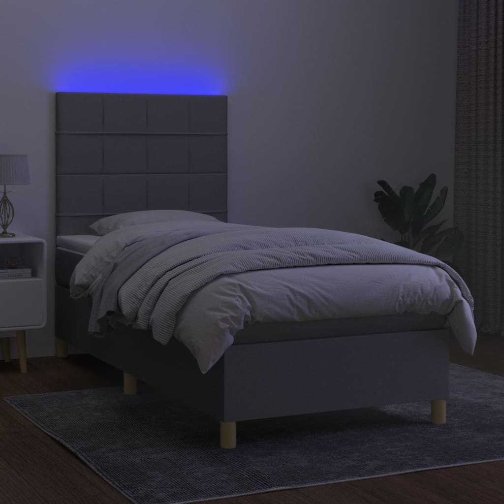 világosszürke szövet rugós és LED-es ágy matraccal 80 x 200 cm