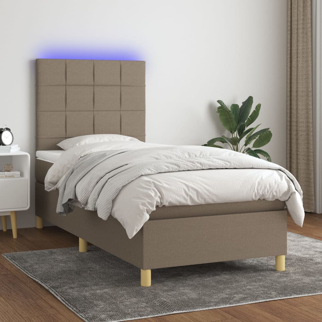 tópszínű szövet rugós és LED-es ágy matraccal 80 x 200 cm