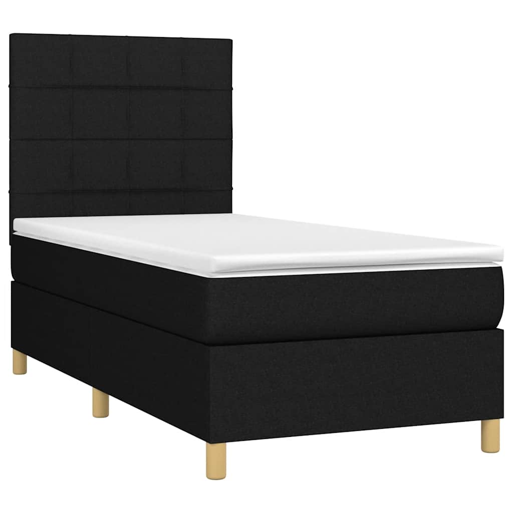 fekete szövet rugós és LED-es ágy matraccal 90x190 cm