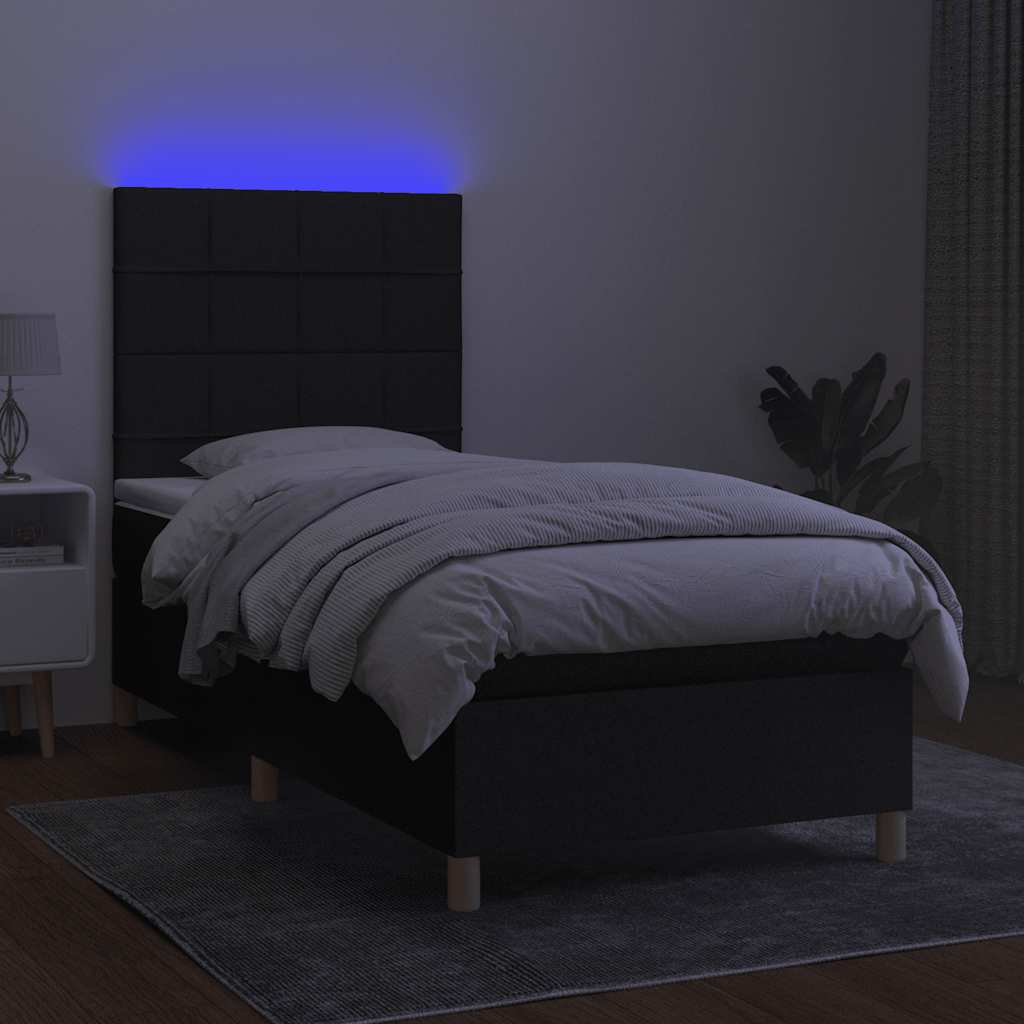 fekete szövet rugós és LED-es ágy matraccal 90x190 cm