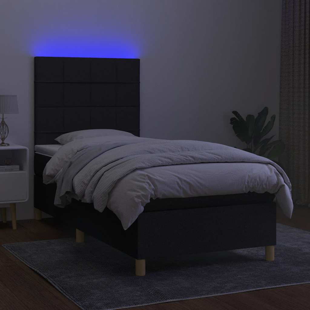 fekete szövet rugós és LED-es ágy matraccal 90x200 cm