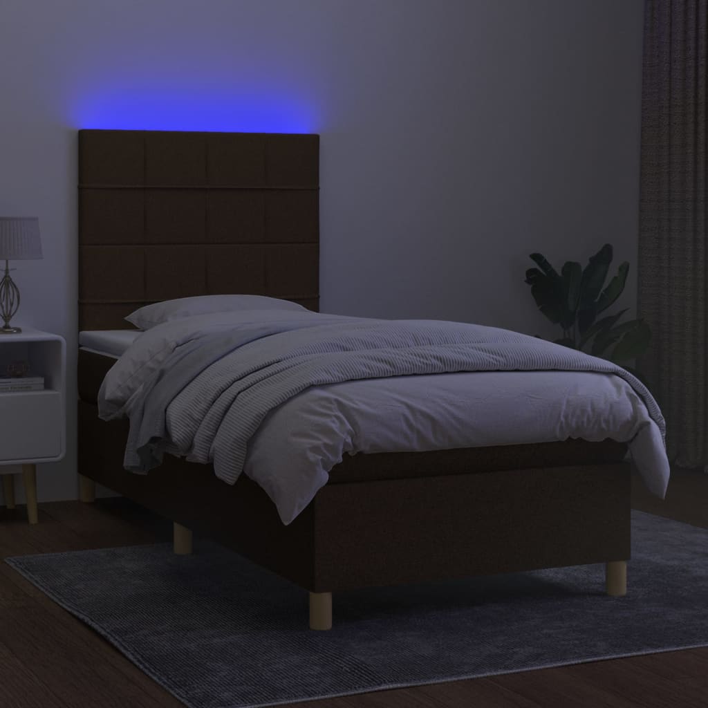 barna szövet rugós és LED-es ágy matraccal 100x200 cm