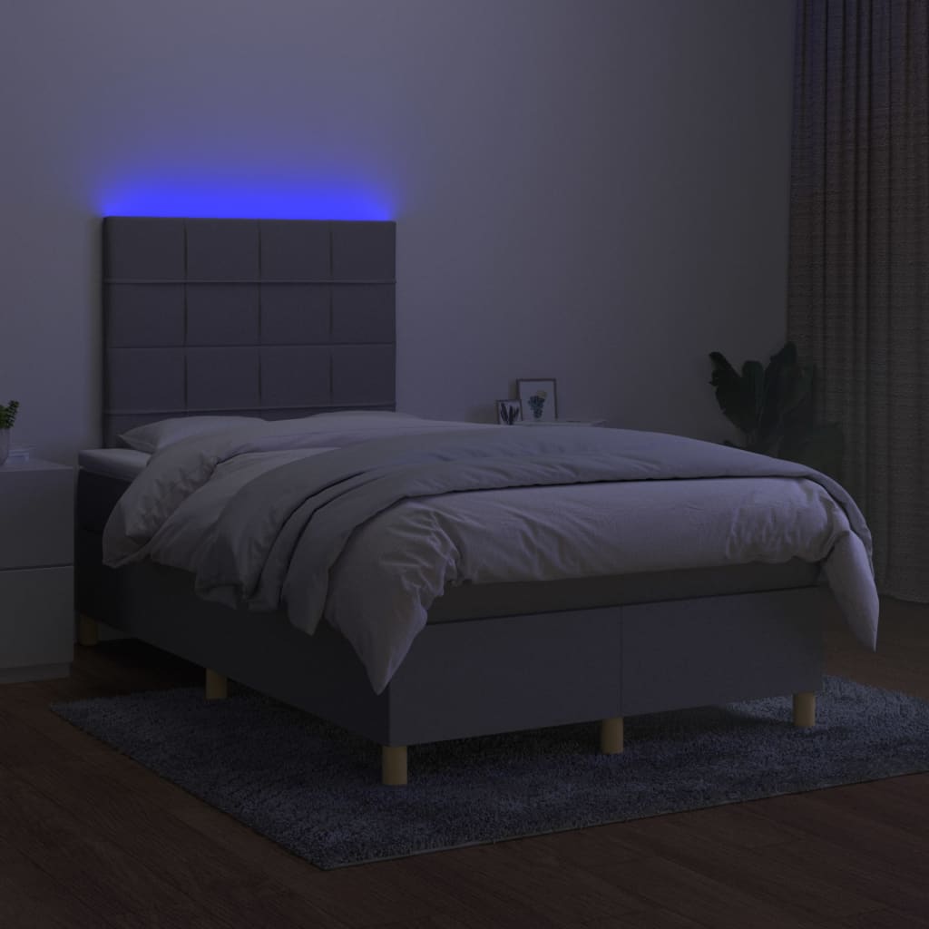 világosszürke szövet rugós és LED-es ágy matraccal 120 x 200 cm