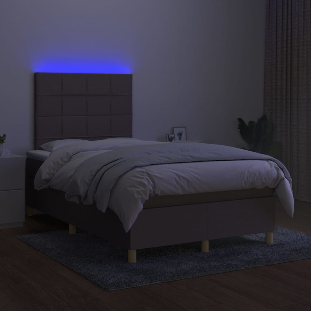 tópszínű szövet rugós és LED-es ágy matraccal 120 x 200 cm
