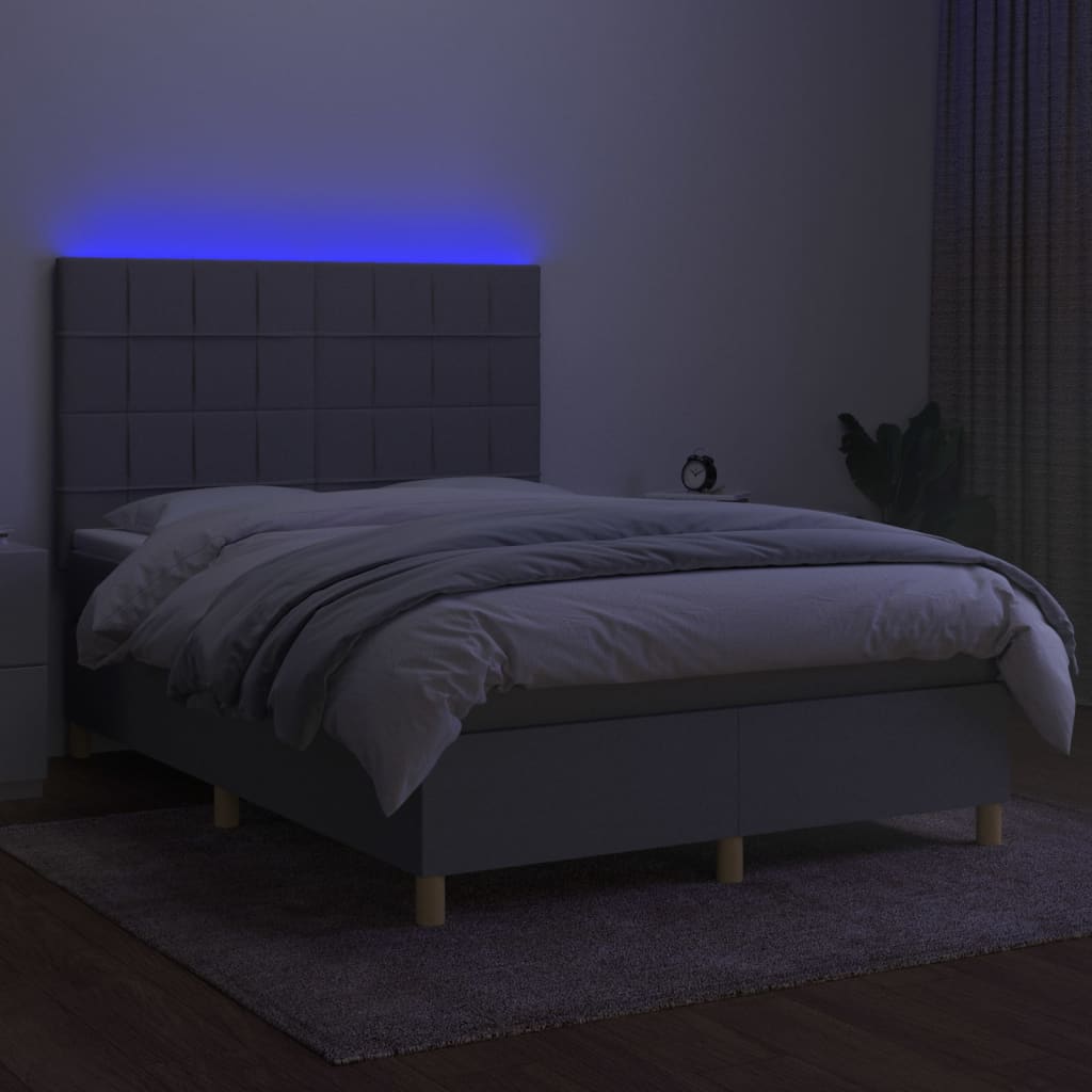 sötétszürke szövet rugós és LED-es ágy matraccal 140x190 cm