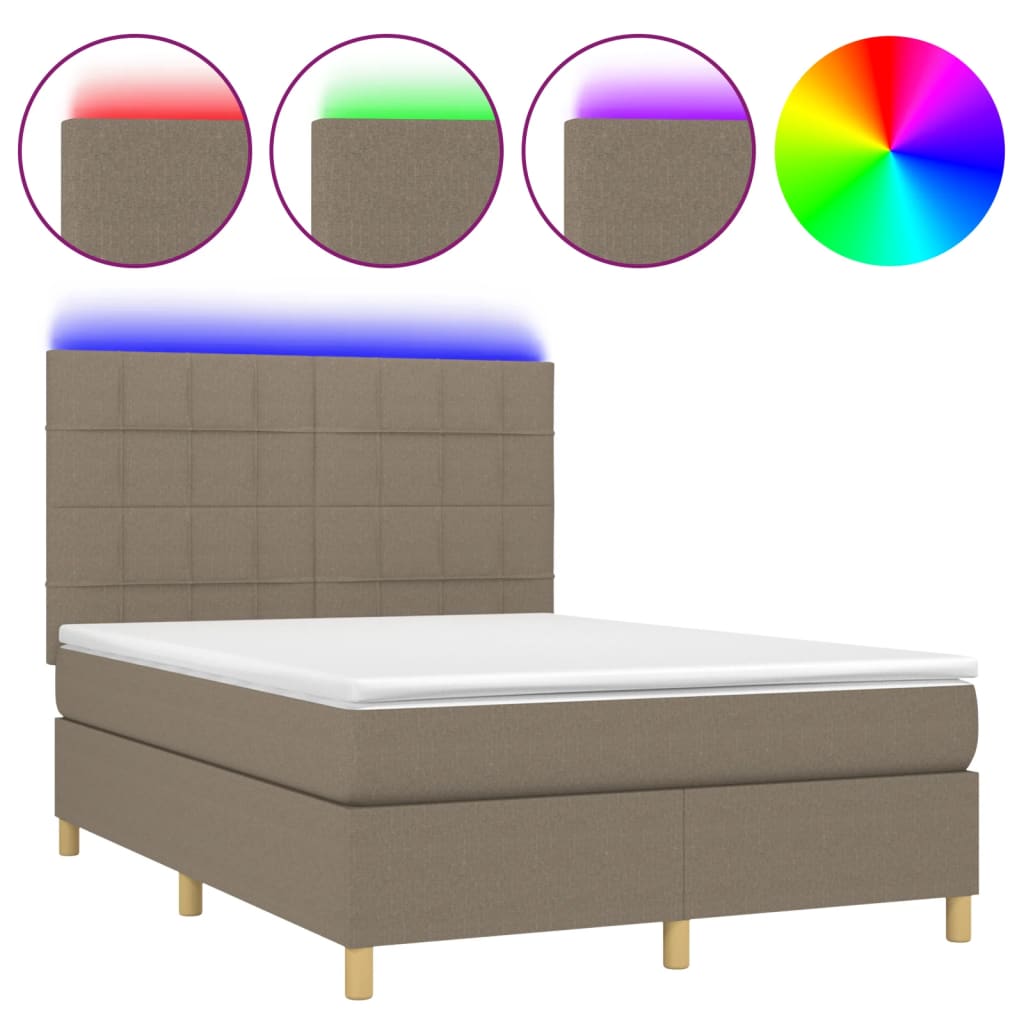 tópszínű szövet rugós és LED-es ágy matraccal 140x190cm