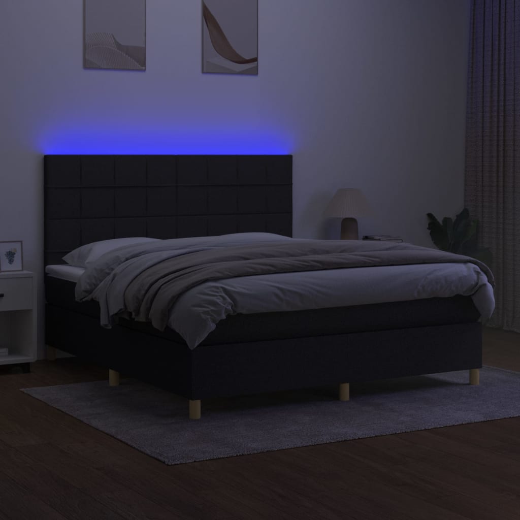 fekete szövet rugós és LED-es ágy matraccal 160x200 cm