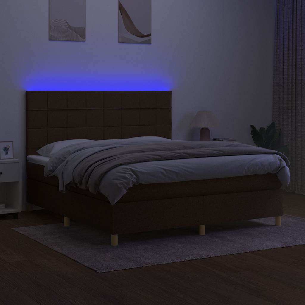 barna szövet rugós és LED-es ágy matraccal 160x200 cm