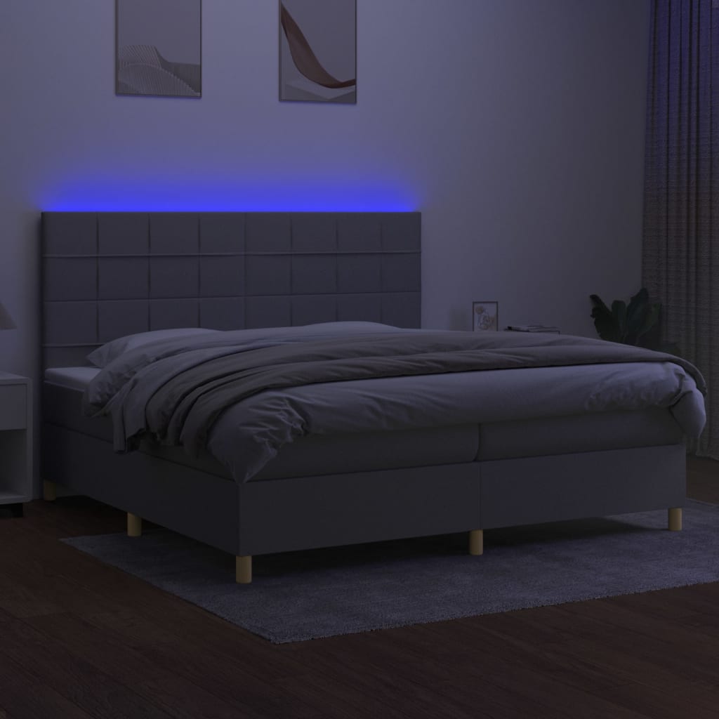 világosszürke szövet rugós és LED-es ágy matraccal 200x200 cm