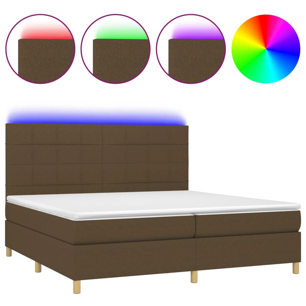 barna szövet rugós és LED-es ágy matraccal 200x200 cm