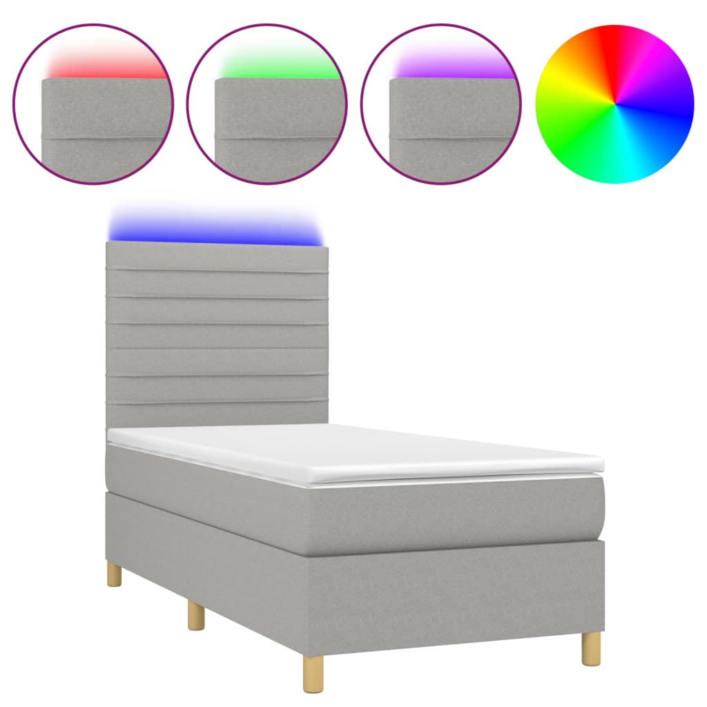 világosszürke szövet rugós és LED-es ágy matraccal 80 x 200 cm
