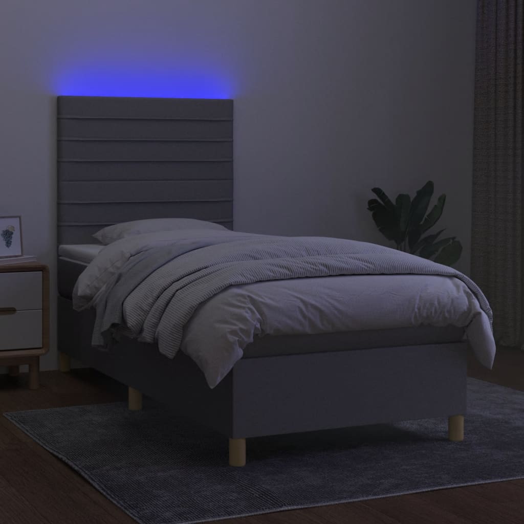 világosszürke szövet rugós és LED-es ágy matraccal 80 x 200 cm