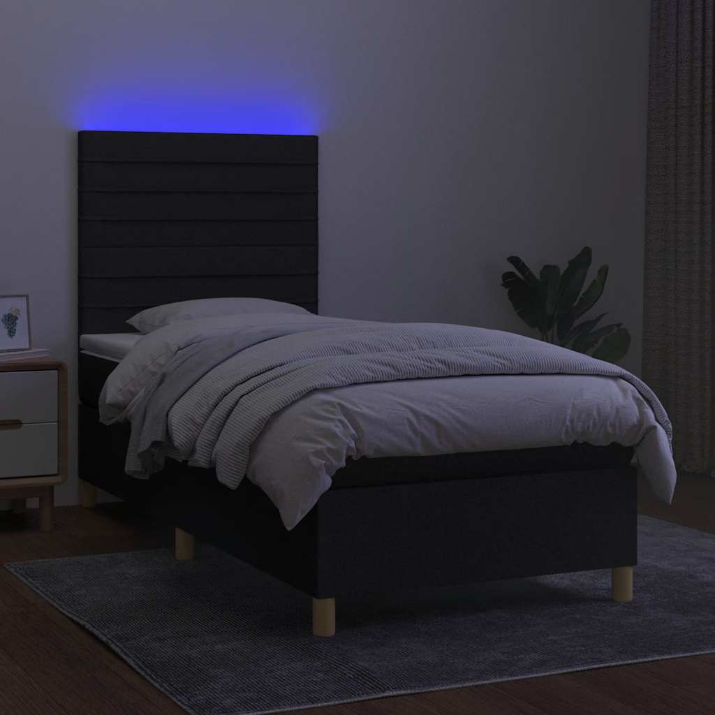 fekete szövet rugós és LED-es ágy matraccal 80 x 200 cm