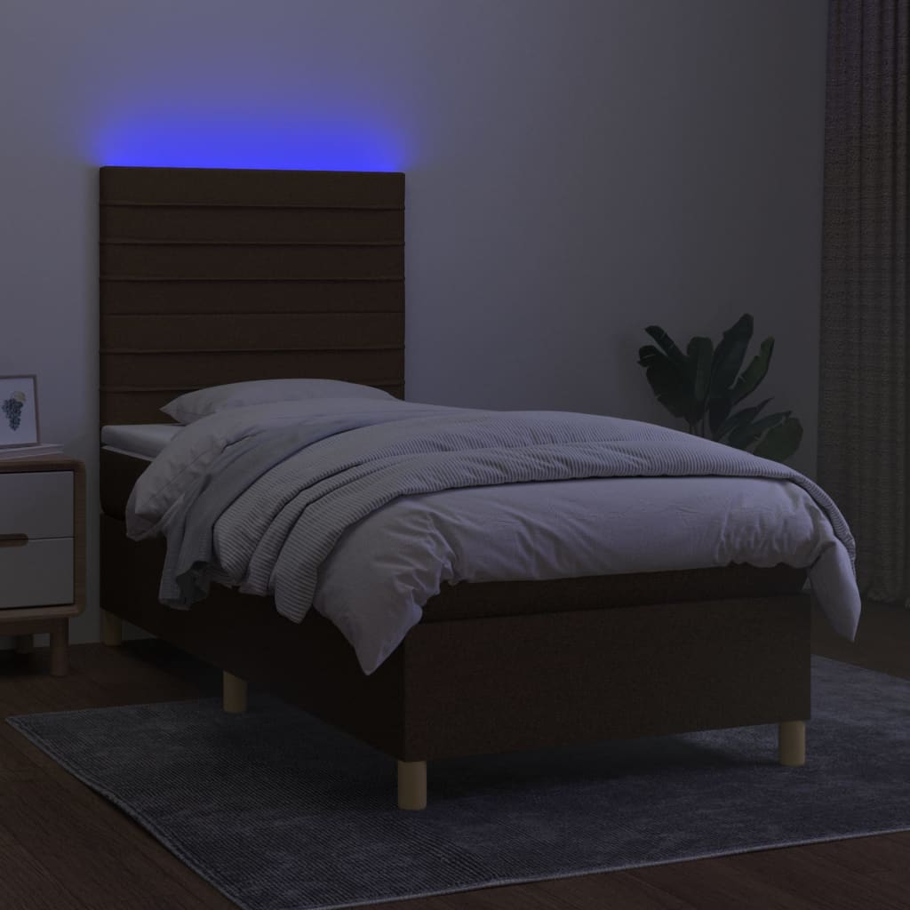 barna szövet rugós és LED-es ágy matraccal 80 x 200 cm