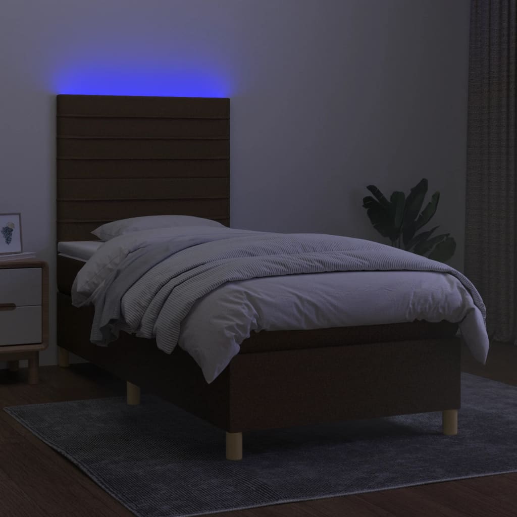 barna szövet rugós és LED-es ágy matraccal 90x190 cm