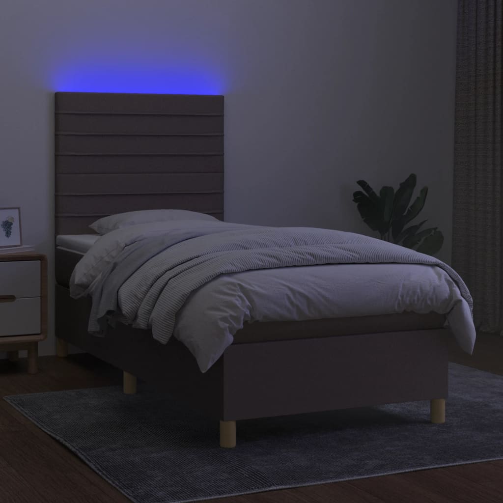 tópszínű szövet rugós és LED-es ágy matraccal 90x190 cm