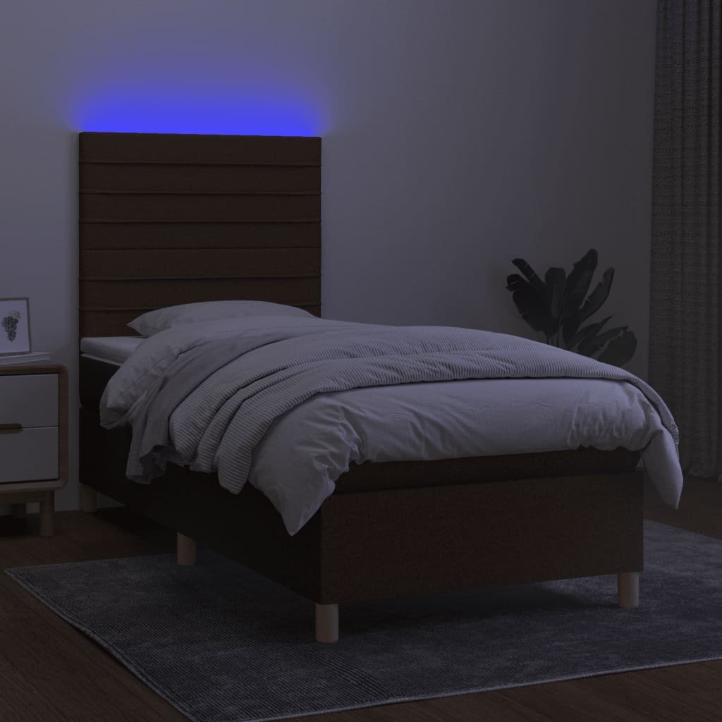 barna szövet rugós és LED-es ágy matraccal 100x200 cm