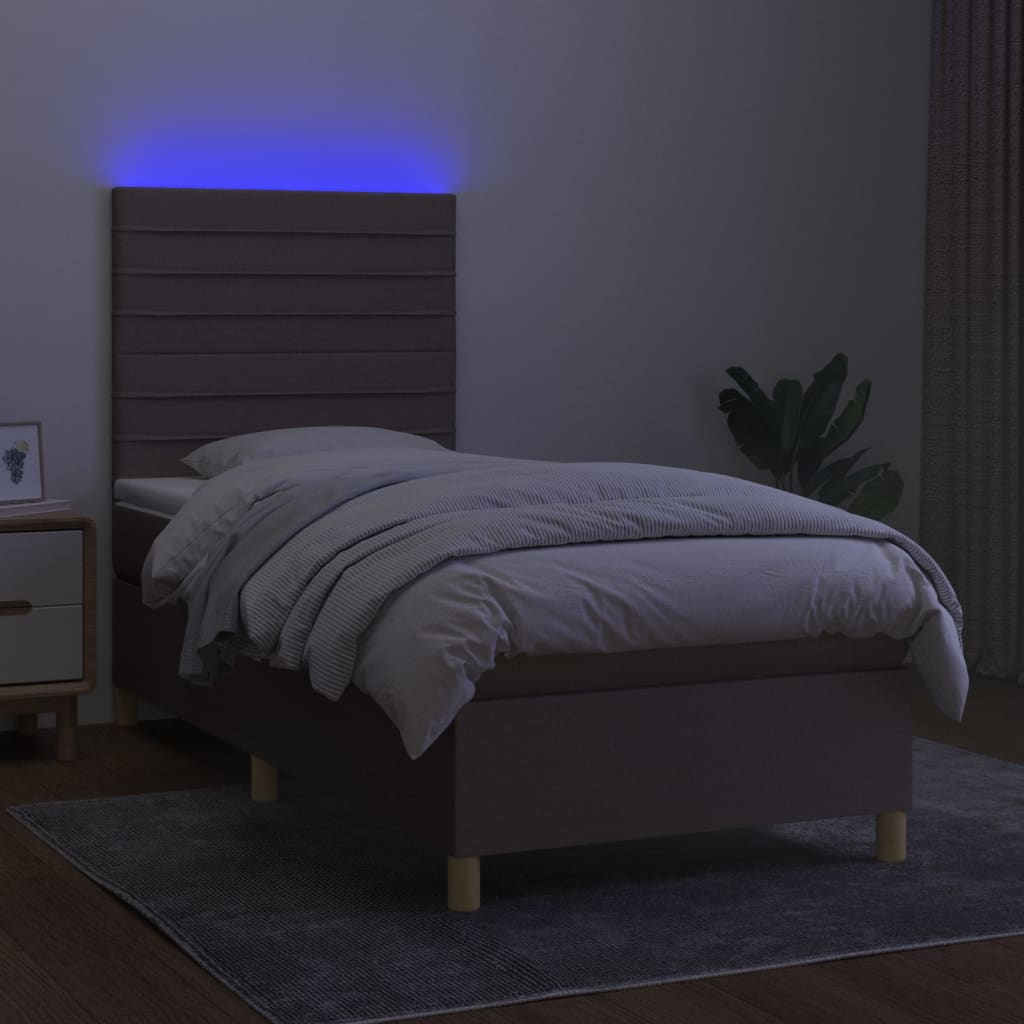 tópszínű szövet rugós és LED-es ágy matraccal 100x200 cm