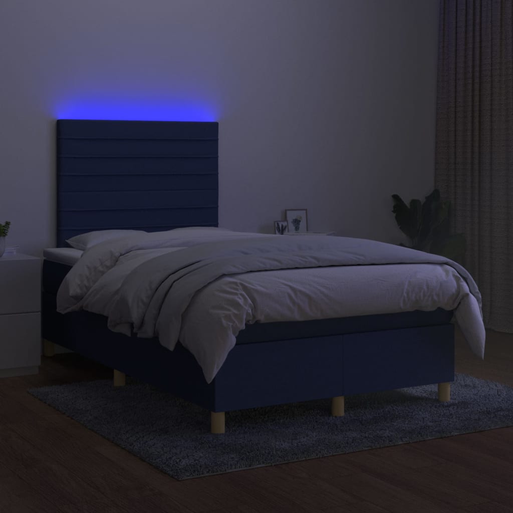 kék szövet rugós és LED-es ágy matraccal 120 x 200 cm