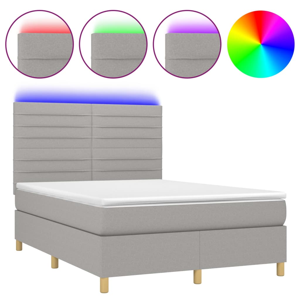 sötétszürke szövet rugós és LED-es ágy matraccal 140x190 cm