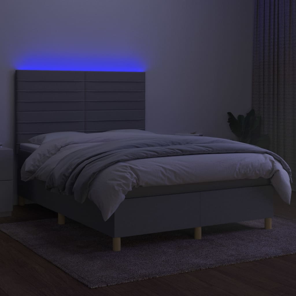 világosszürke szövet rugós és LED-es ágy matraccal 140x200 cm