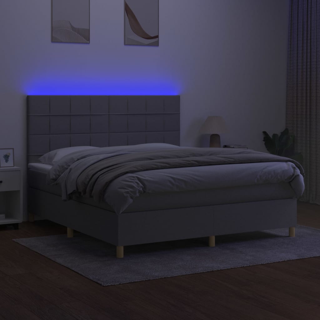 világosszürke szövet rugós és LED-es ágy matraccal 160x200 cm
