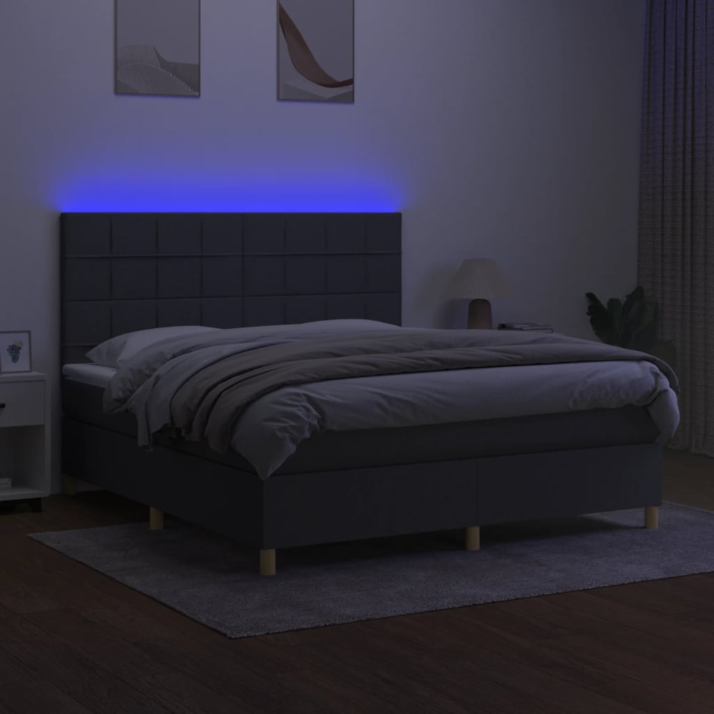 sötétszürke szövet rugós és LED-es ágy matraccal 160x200 cm
