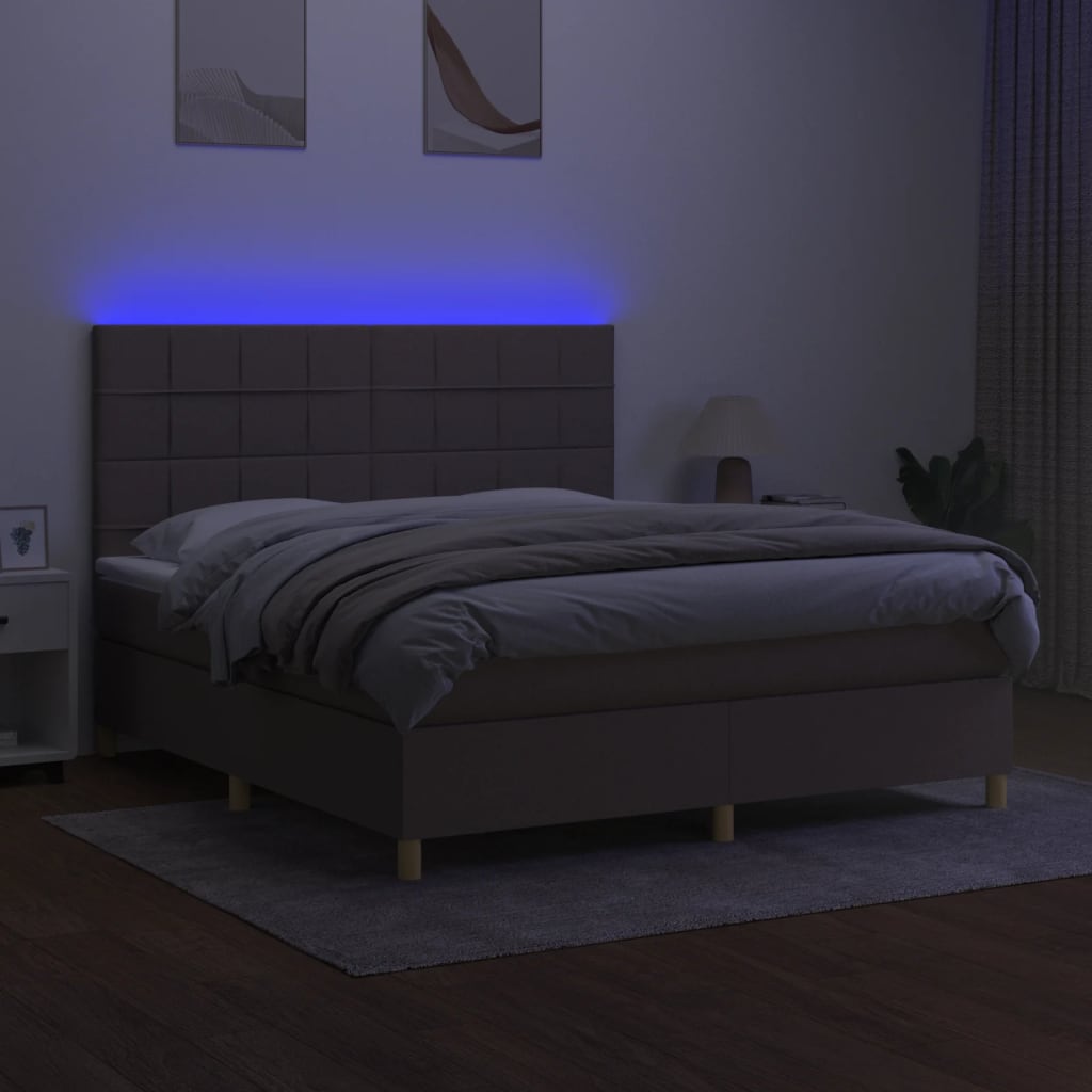 tópszínű szövet rugós és LED-es ágy matraccal 160x200 cm