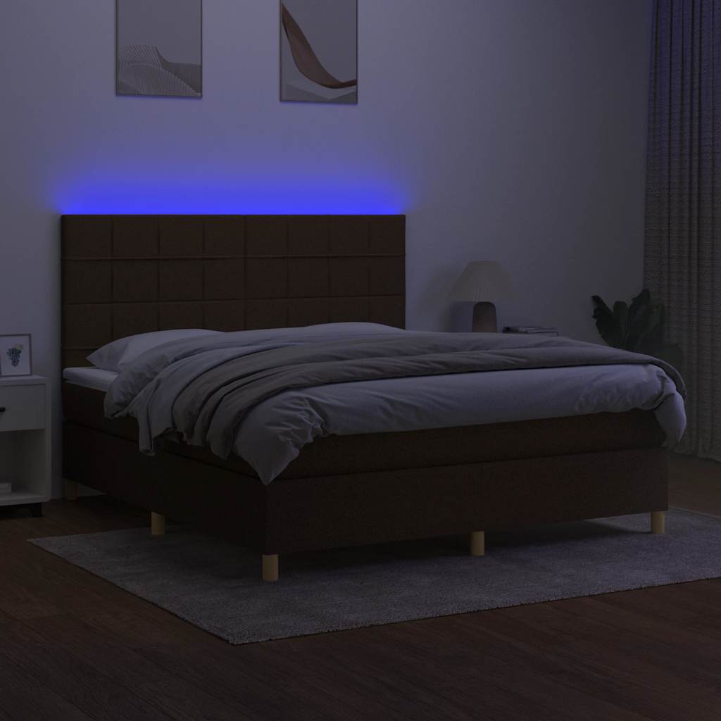 barna szövet rugós és LED-es ágy matraccal 180 x 200 cm