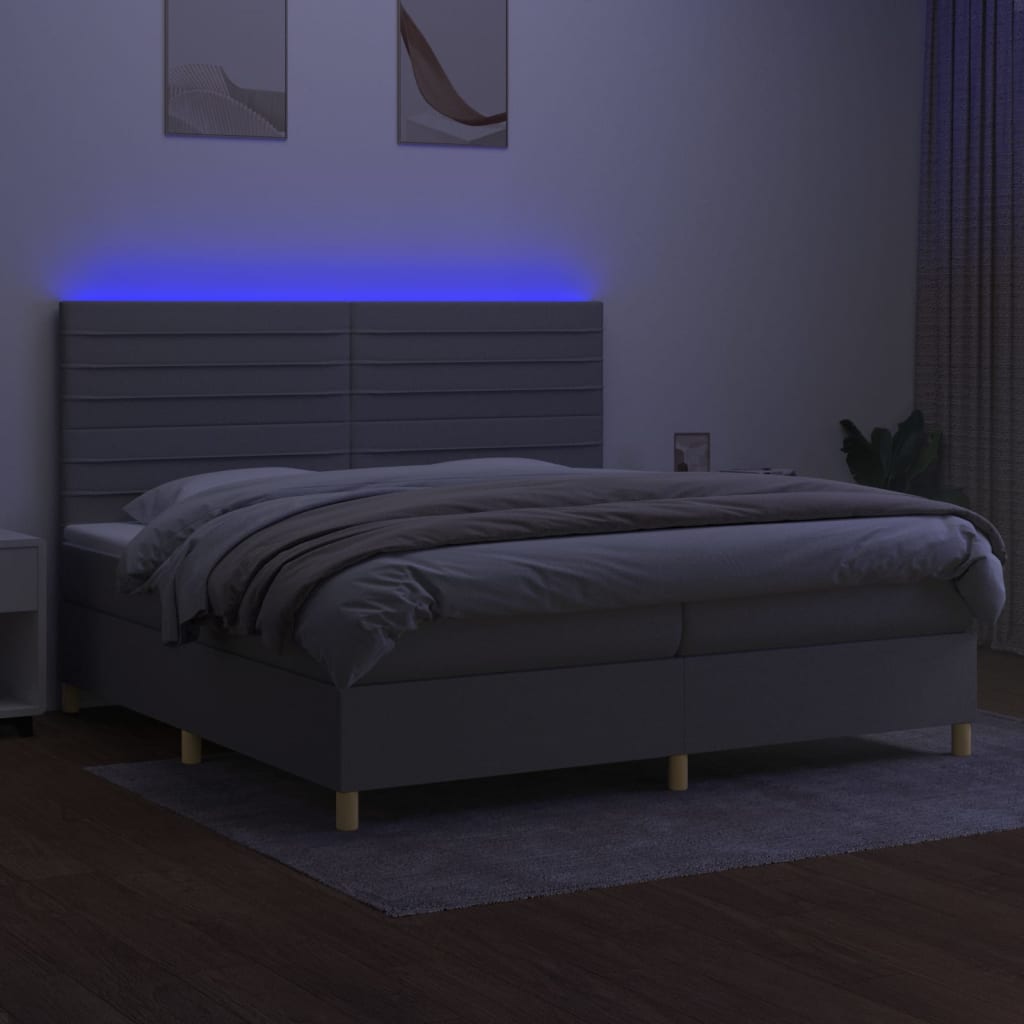 világosszürke szövet rugós és LED-es ágy matraccal 200x200 cm