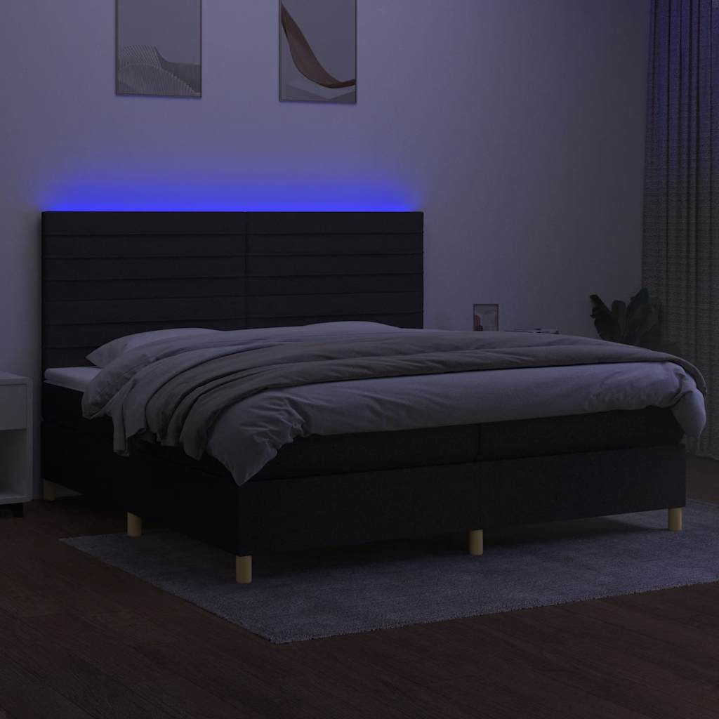 fekete szövet rugós és LED-es ágy matraccal 200x200 cm