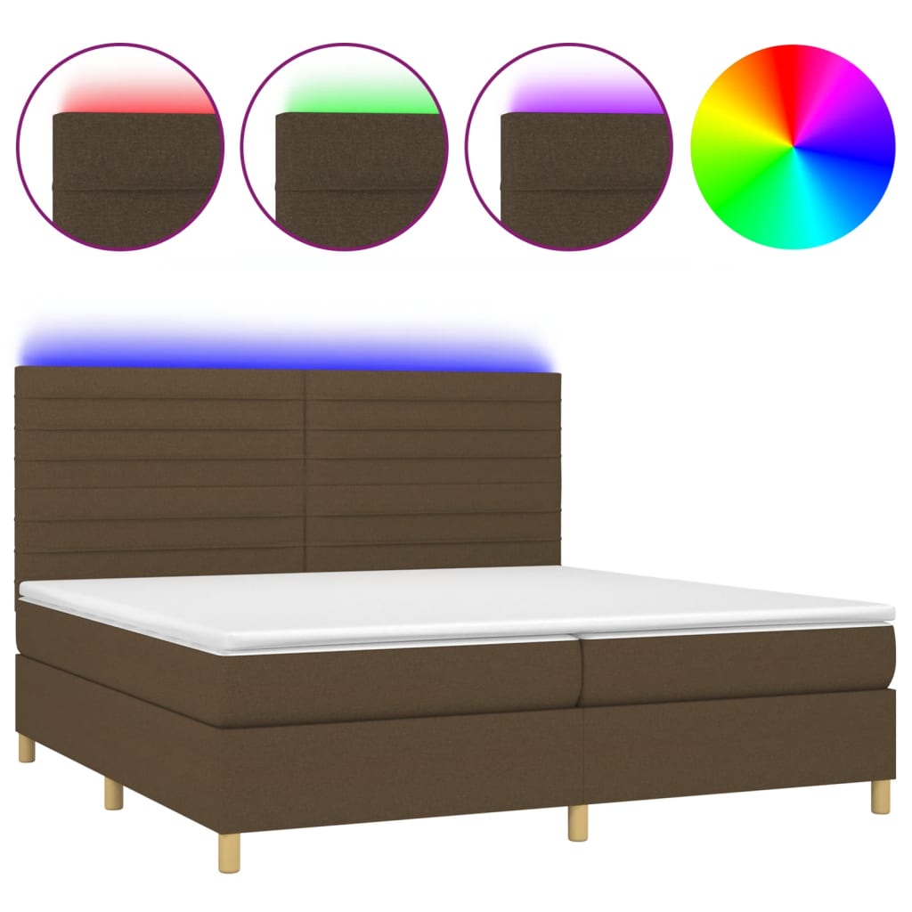 barna szövet rugós és LED-es ágy matraccal 200x200 cm
