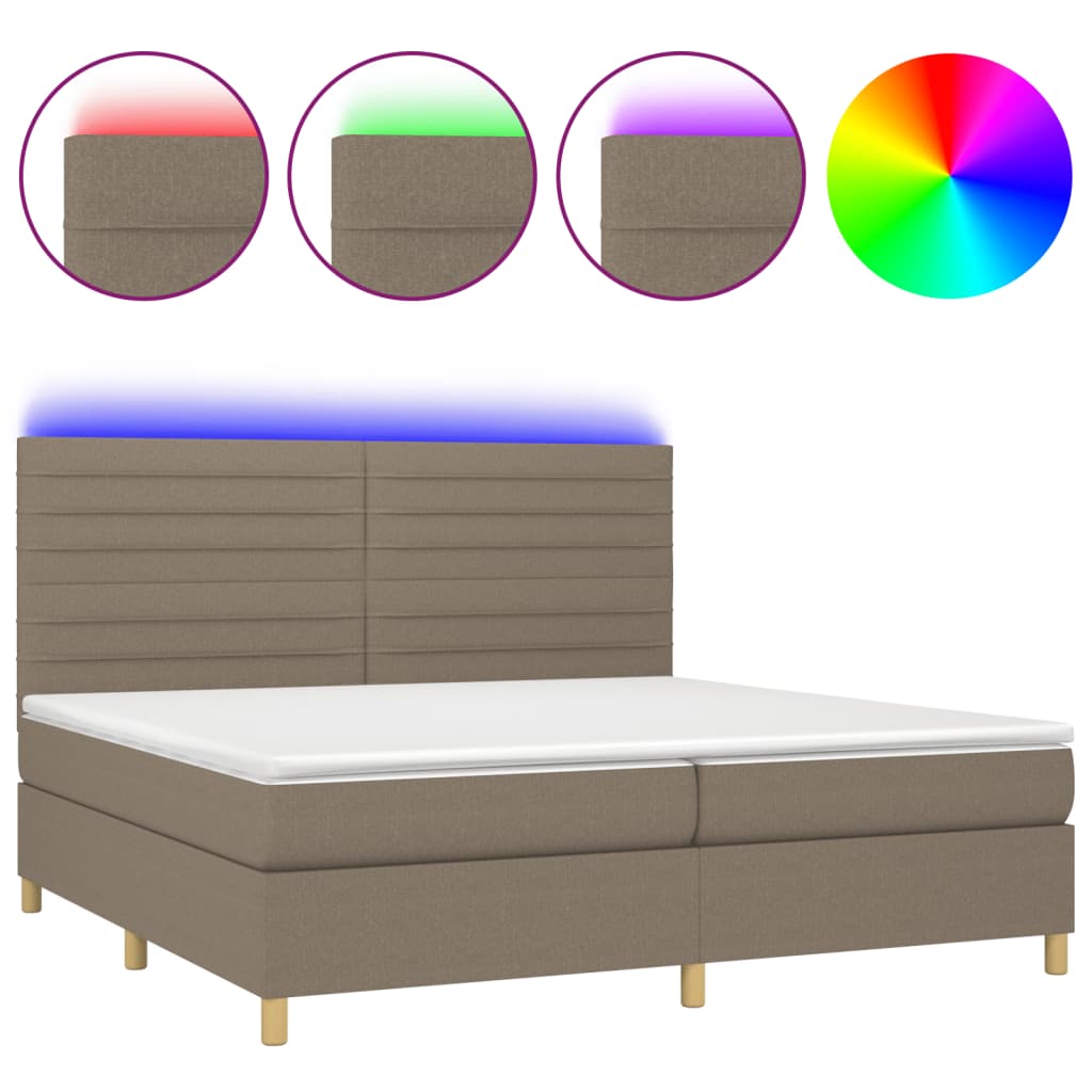 tópszínű szövet rugós és LED-es ágy matraccal 200 x 200 cm
