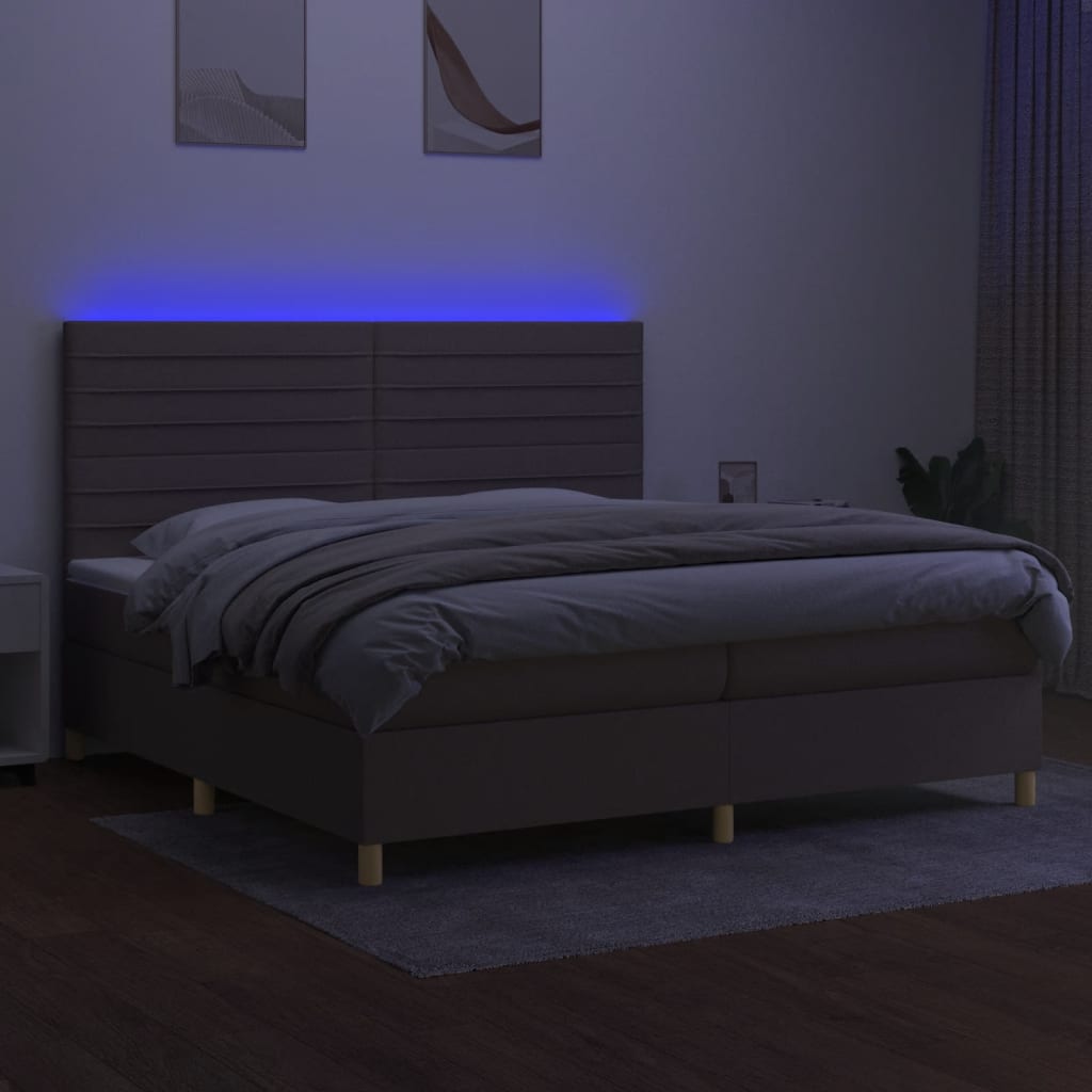 tópszínű szövet rugós és LED-es ágy matraccal 200 x 200 cm