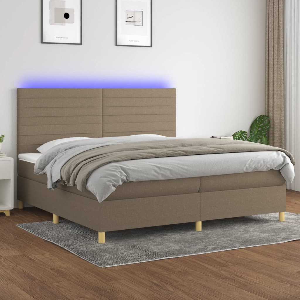 tópszínű szövet rugós és LED-es ágy matraccal 200 x 200 cm